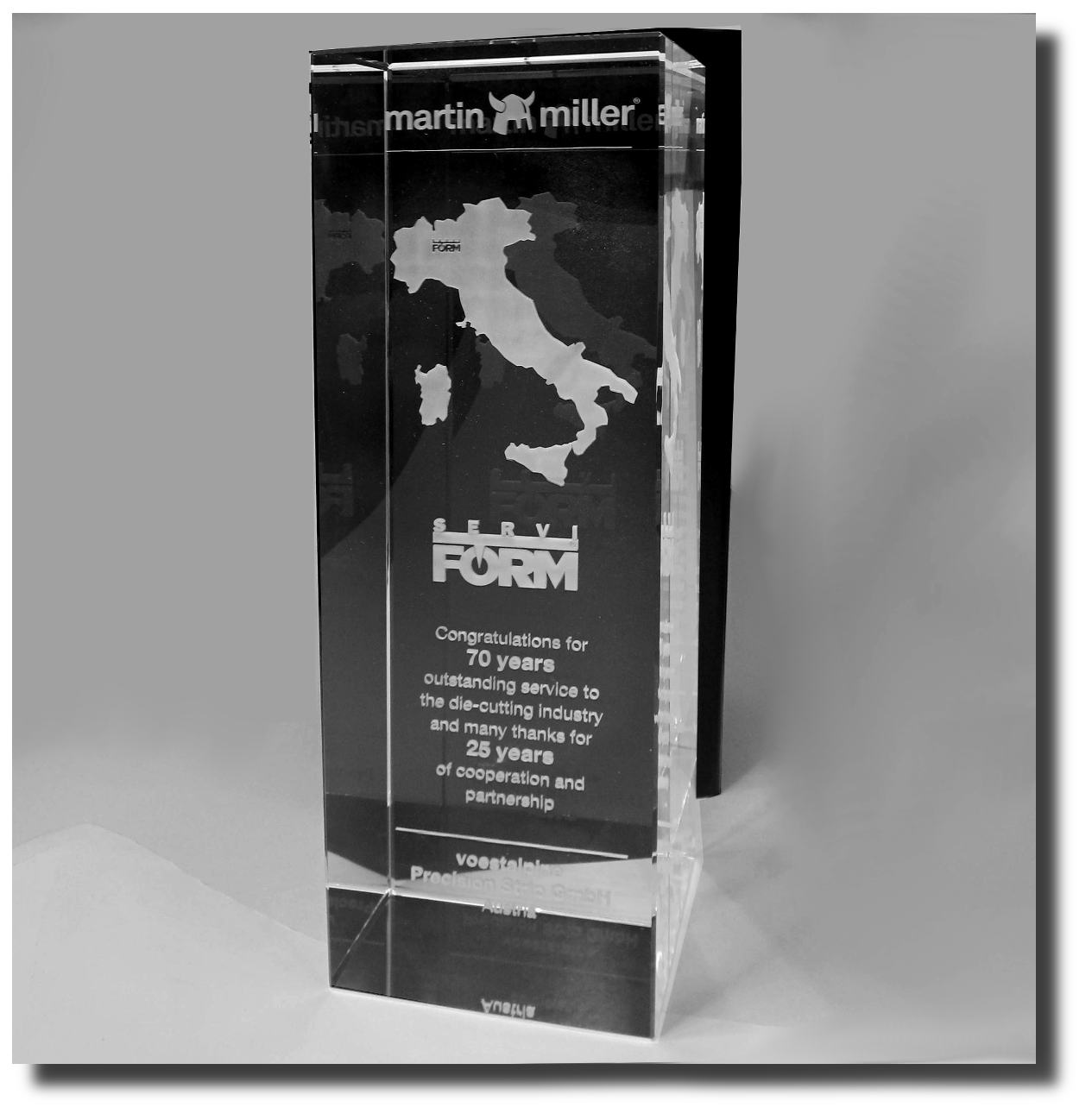 Glaspokale mit Gravur, Glastroph&auml;en, Glasawards, 3D Foto Glasgravur, Pokale:  3D-Rechteck