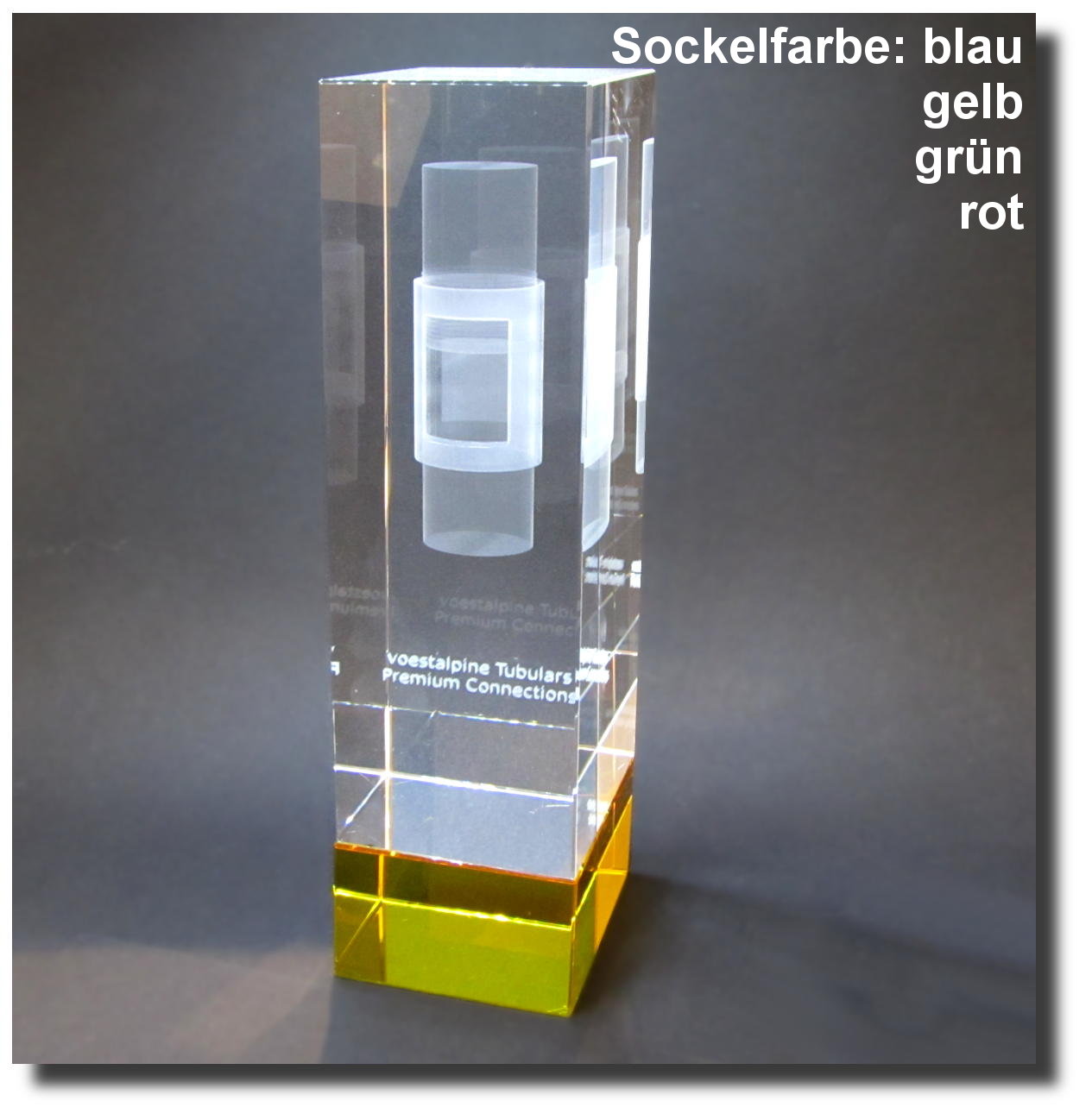 Glaspokale mit Gravur, Glastroph&auml;en, Glasawards, 3D Foto Glasgravur, Pokale:  3D-Glasquader-farbig