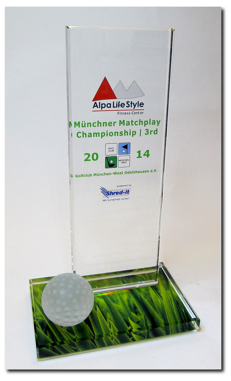 Glastrophäe mit UV-Druck Glastrophäe mit UV-Druck