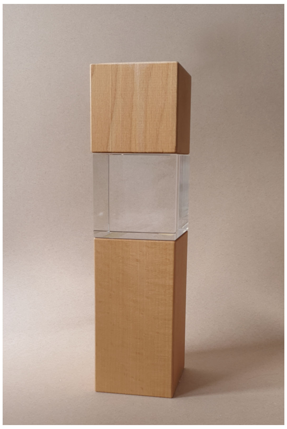 Glaspokale mit Gravur, Glastroph&auml;en, Glasawards, 3D Foto Glasgravur, Pokale:  Holzaward Cubix-Buche