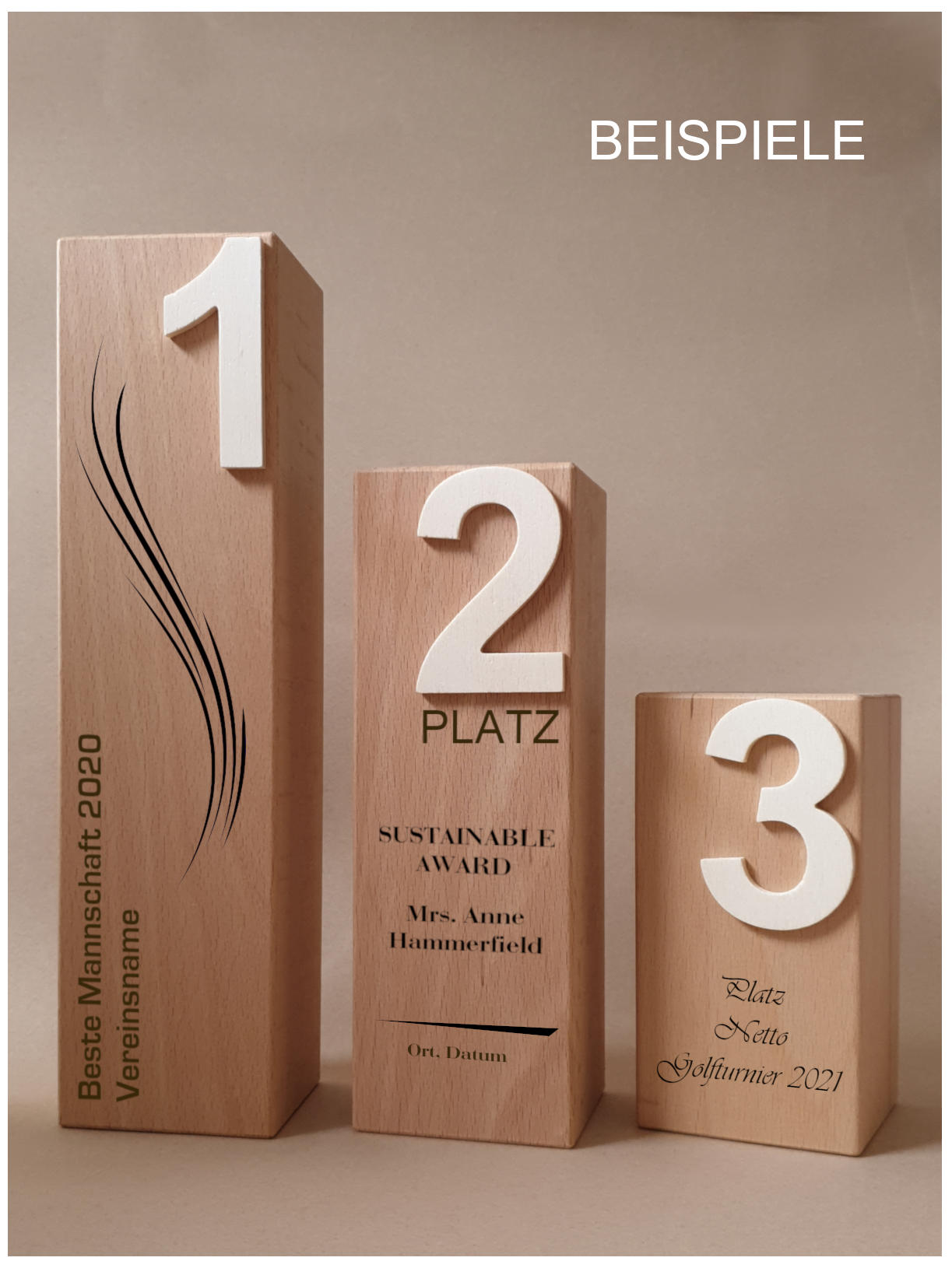 Glaspokale mit Gravur, Glastroph&auml;en, Glasawards, 3D Foto Glasgravur, Pokale:  Holztroph�e Terra2