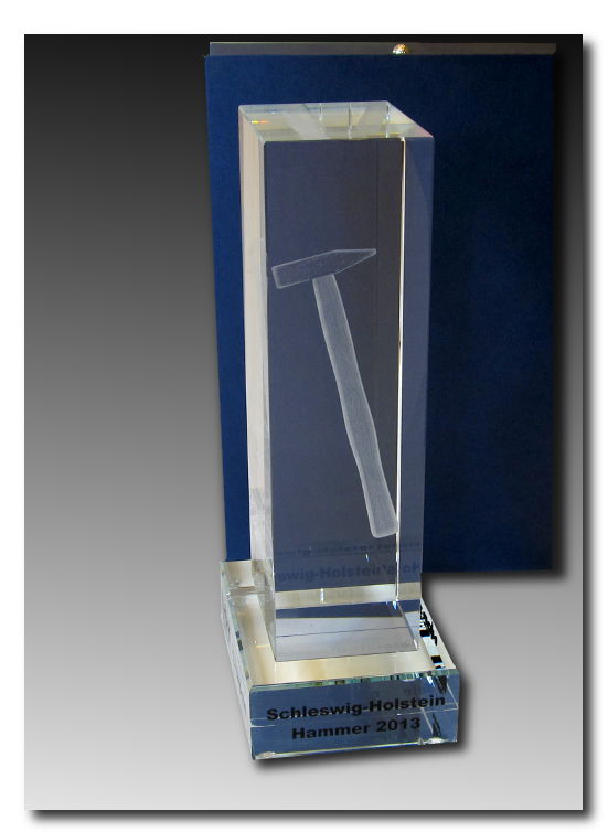 Glaspokale mit Gravur, Glastroph&auml;en, Glasawards, 3D Foto Glasgravur, Pokale:  NDR-award