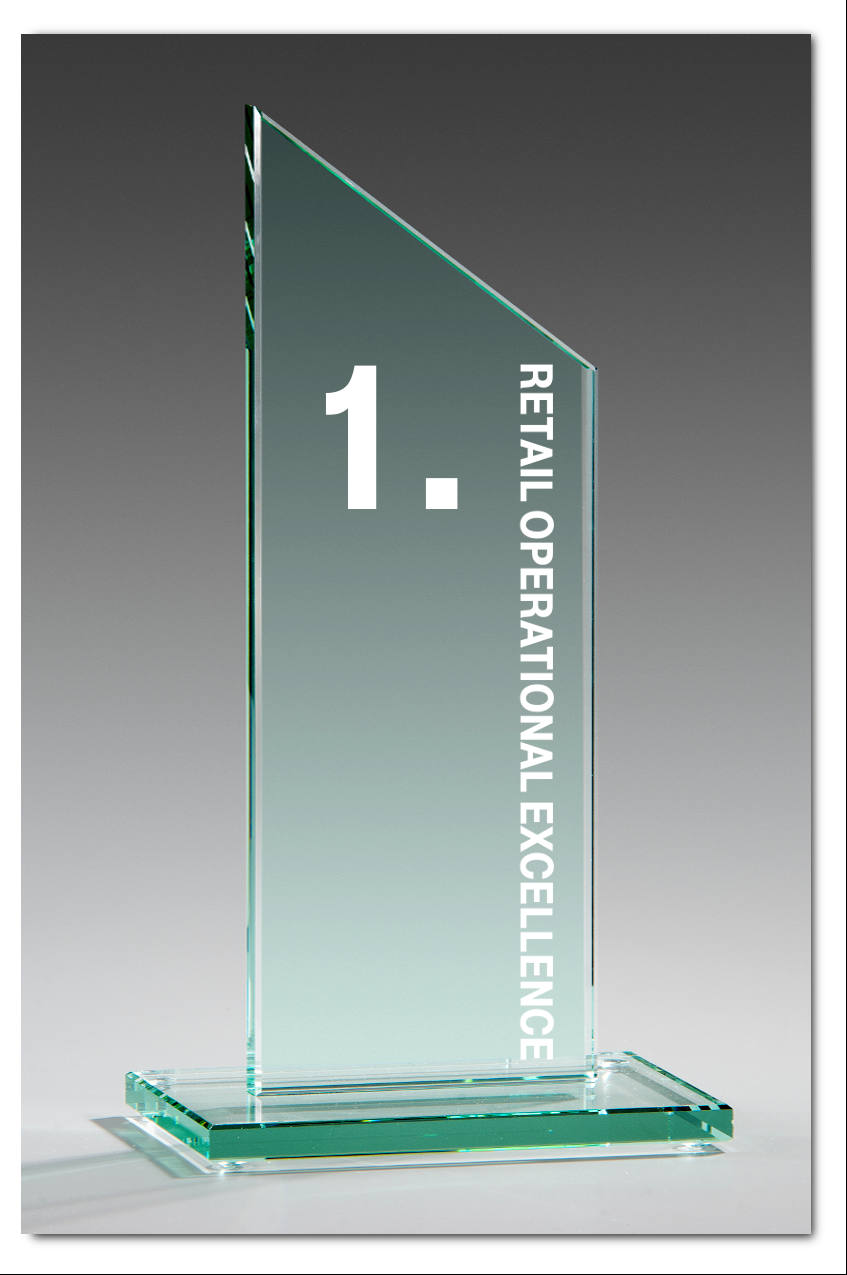 Glastrophäe mit Lasergravur Glastrophäe mit Lasergravur