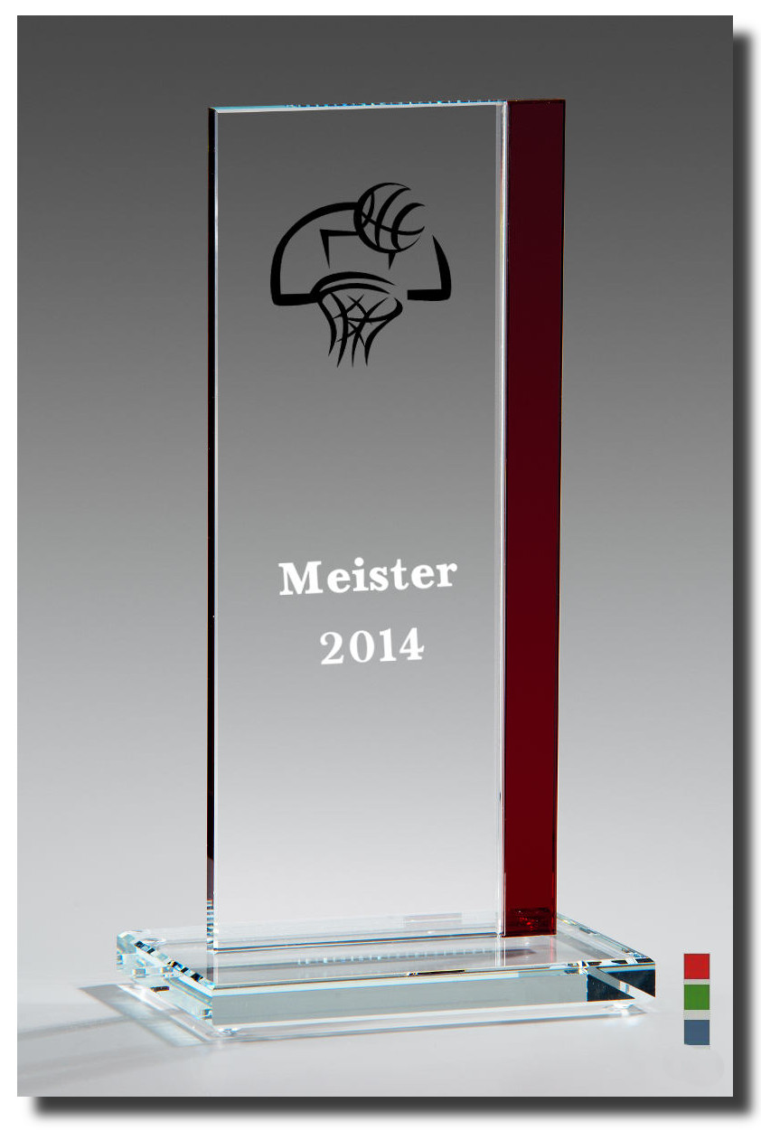 Glaspokale mit Gravur, Glastroph&auml;en, Glasawards, 3D Foto Glasgravur, Pokale:  Glastroph�e Farbstreifen