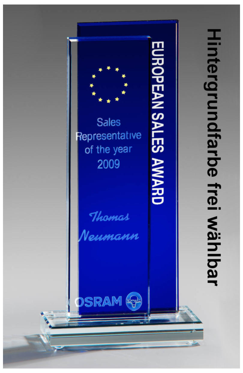 Glaspokale mit Gravur, Glastroph&auml;en, Glasawards, 3D Foto Glasgravur, Pokale:  Glaspokal Union Award