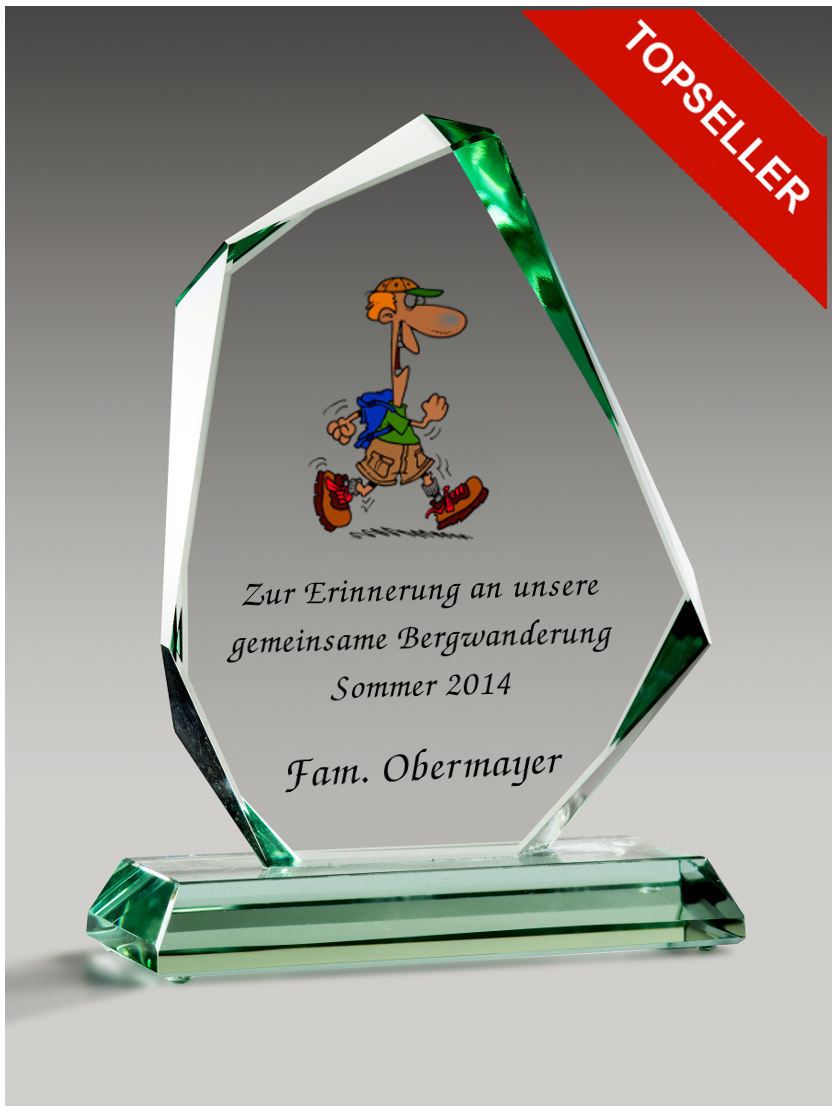 Glaspokale mit Gravur, Glastroph&auml;en, Glasawards, 3D Foto Glasgravur, Pokale:  Glaspokal Glasfels