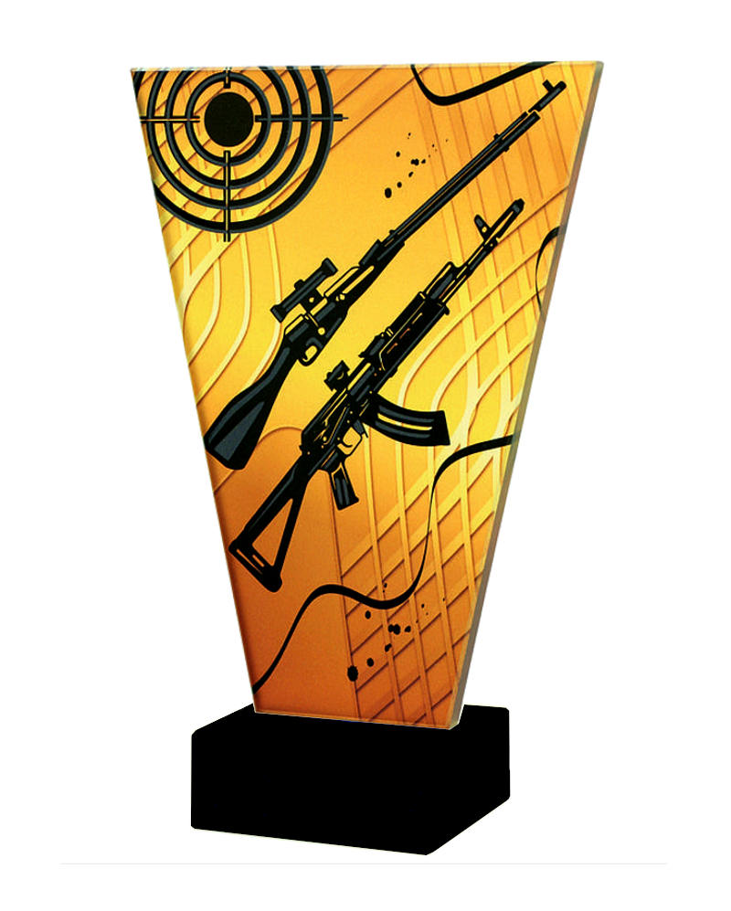 Glaspokale mit Gravur, Glastroph&auml;en, Glasawards, 3D Foto Glasgravur, Pokale:  Glaspokal Gewehr