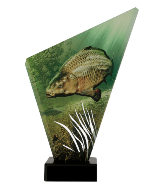 Glaspokale mit Gravur, Glastroph&auml;en, Glasawards, 3D Foto Glasgravur, Pokale:  Glaspokal Karpfen 3