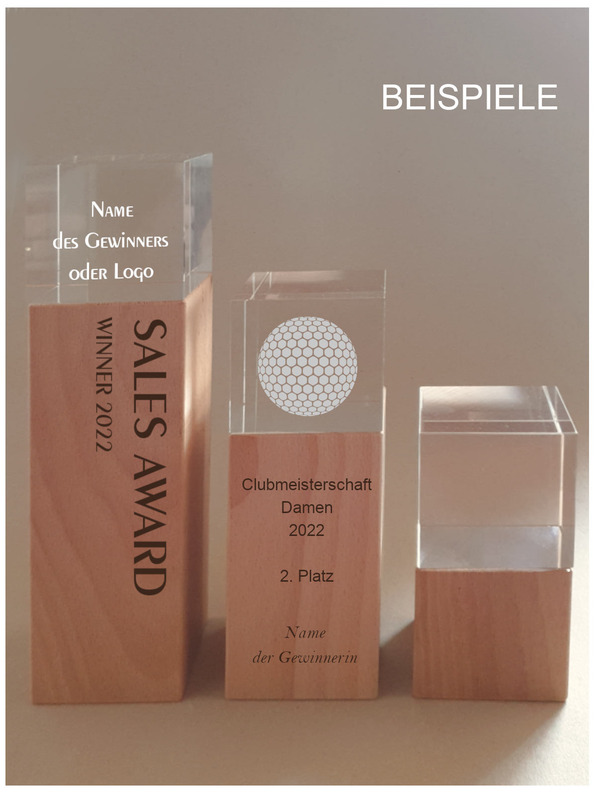 Glaspokale mit Gravur, Glastroph&auml;en, Glasawards, 3D Foto Glasgravur, Pokale:  Holz-Glaspokal Jura