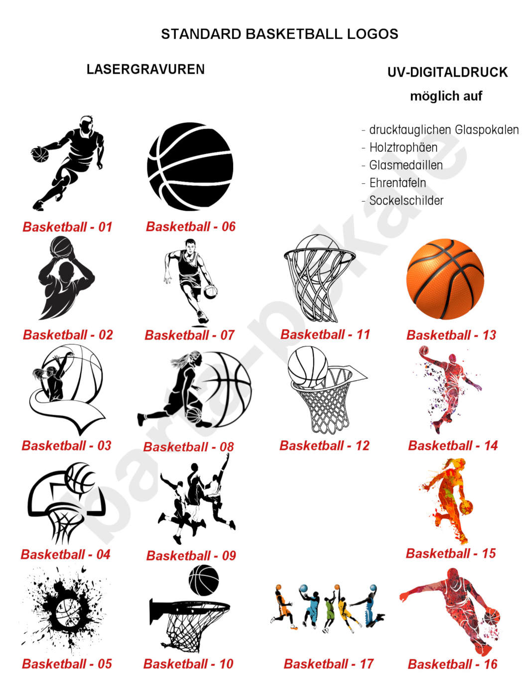 Glaspokale mit Gravur, Glastroph&auml;en, Glasawards, 3D Foto Glasgravur, Pokale:  Logos Basketball