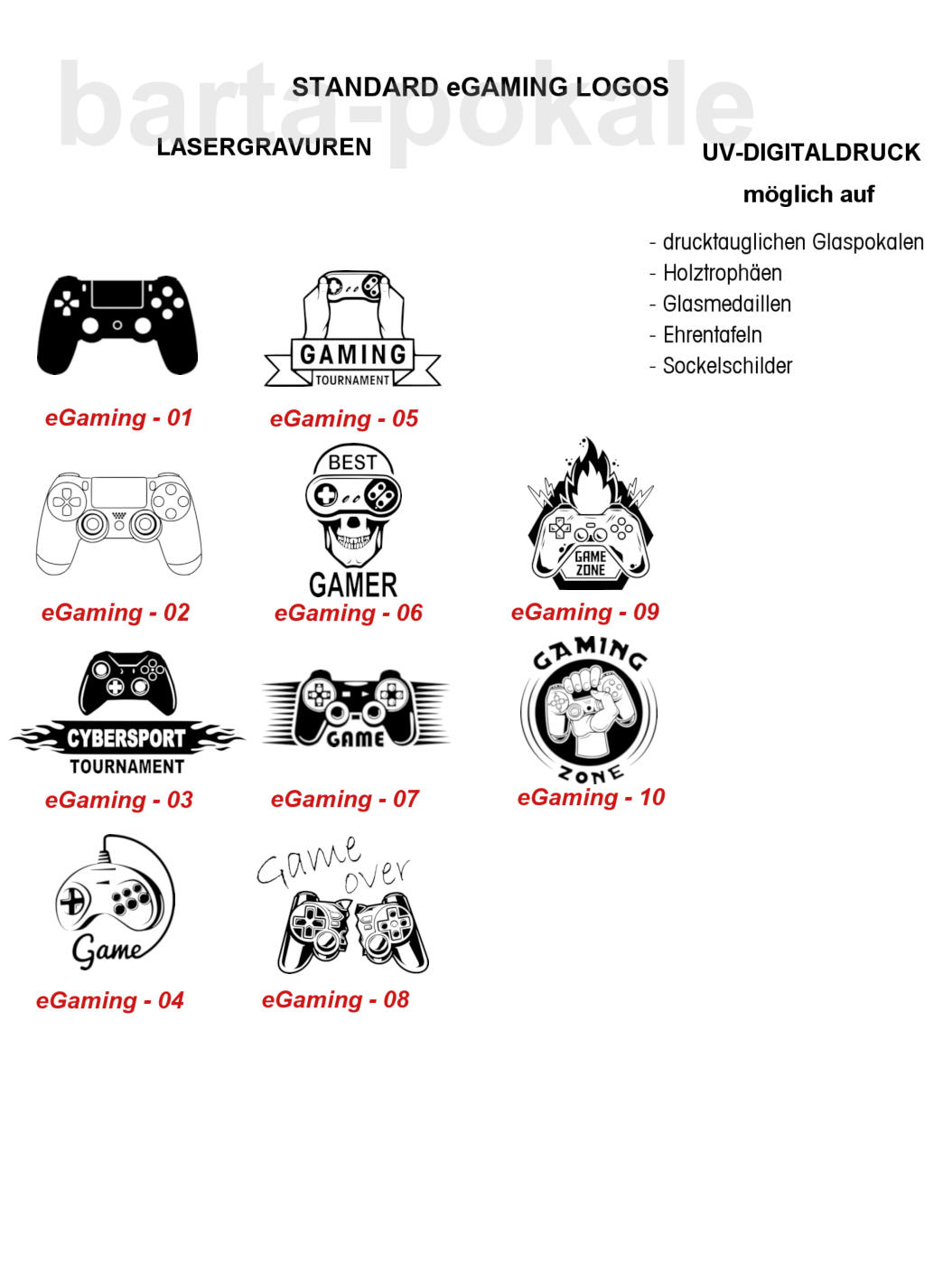 Glaspokale mit Gravur, Glastroph&auml;en, Glasawards, 3D Foto Glasgravur, Pokale:  Logos eGaming