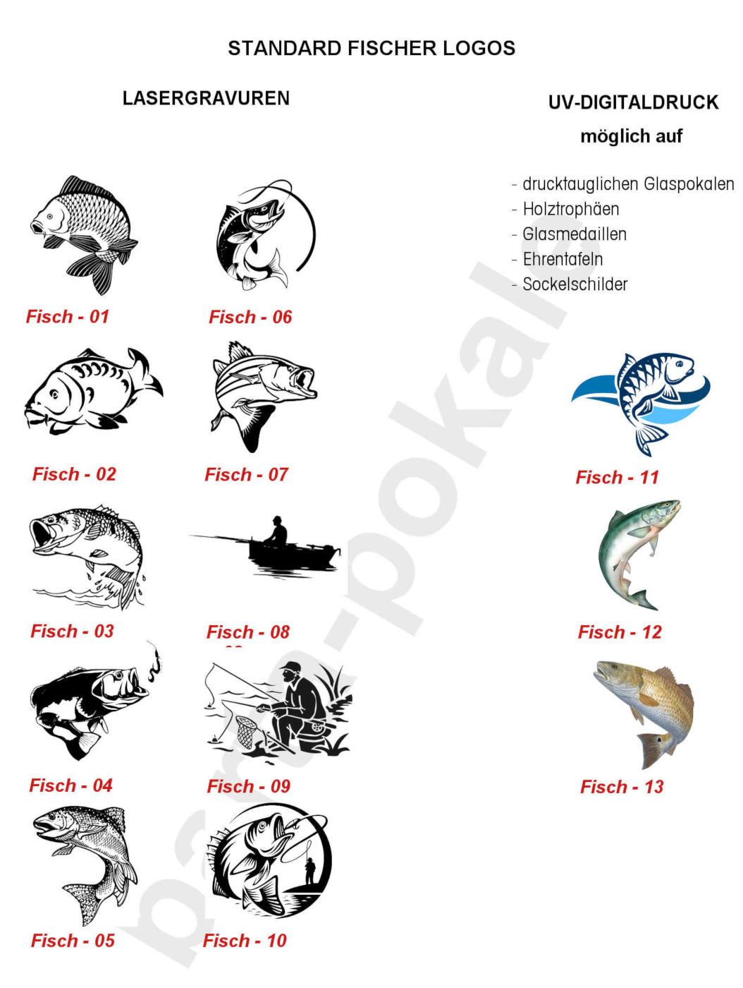 Glaspokale mit Gravur, Glastroph&auml;en, Glasawards, 3D Foto Glasgravur, Pokale:  Logos Fischen