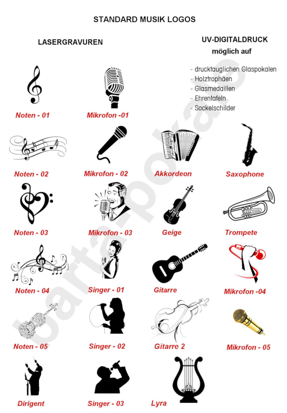 Glaspokale mit Gravur, Glastroph&auml;en, Glasawards, 3D Foto Glasgravur, Pokale:  Logos Musik