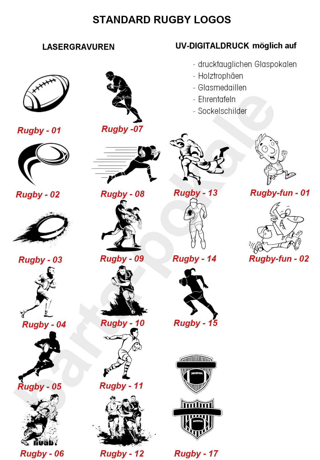 Glaspokale mit Gravur, Glastroph&auml;en, Glasawards, 3D Foto Glasgravur, Pokale:  Logos Rugby
